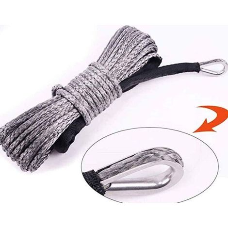 Grey Synthetic Winch Rope with Sheath, 12 Strand, 7700 lb Breaking Strength (approx. 3500 kg), 6 mm x 15 m (1/5)