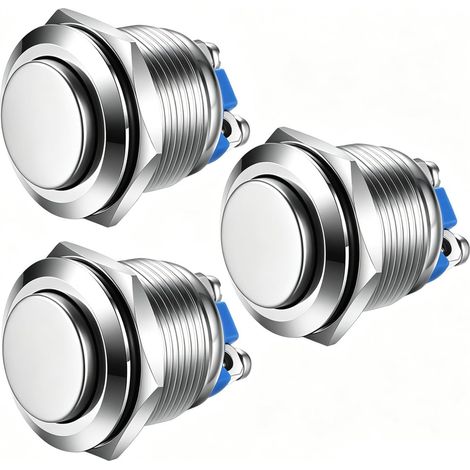 Gebildet 3pcs 19mm 5A 12V/24V/125V/250VAC Bouton Poussoir Momentané Bornes à vis en Acier Inoxydable Bouton étanche à l'eau (Tête Haute) (1/5)