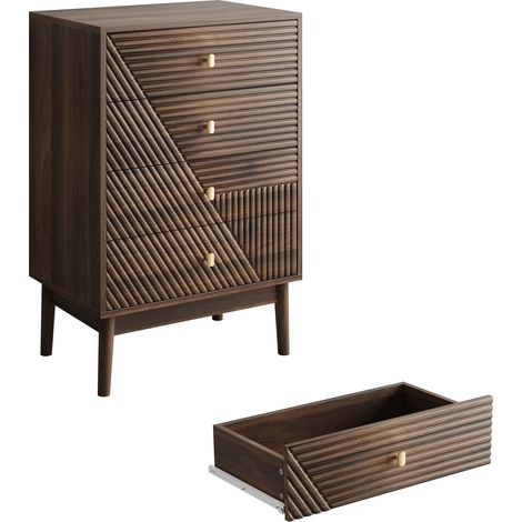 Commode à 4 tiroirs, commode moderne pour armoire, meuble de rangement en bois, meuble de rangement de coiffeuse pour salon, chambre, couloir (Noyer)