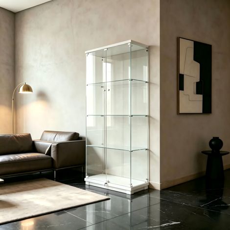 Vitrine vitrée, Vitrine Exposition avec serrure, Vitrine de Collection 2 porte, Armoire vitrée avec 3 étagères , Étagère de Présentation, Protection anti-basculement, Blanc (1/5)