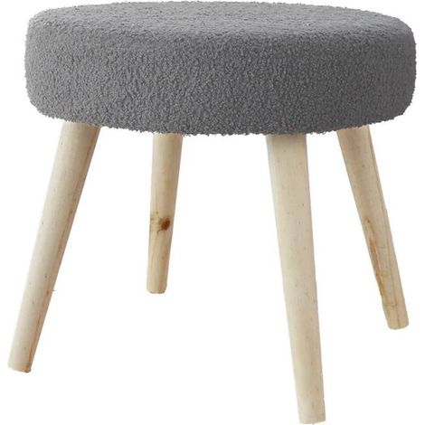 Tabouret Rond en Tissu Bouclé "Lodge" 45cm Gris