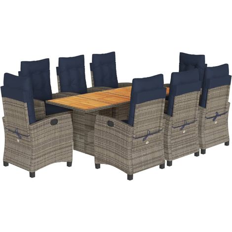 9 Piece Garden Dining Set with Cushions Grey Poly Rattan vidaXL (1/5)