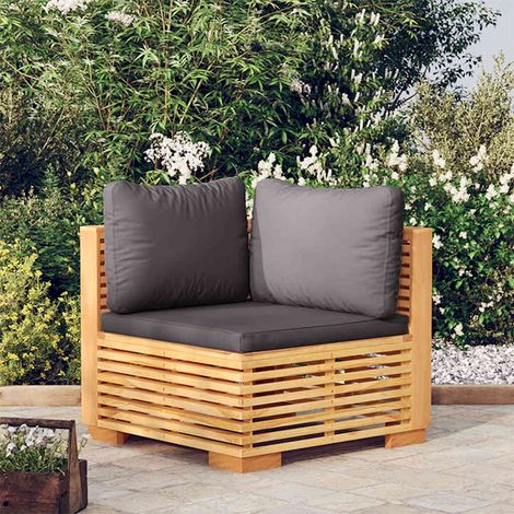 vidaXL Canapé d'angle de jardin coussins Gris foncé Bois teck massif (1/5)