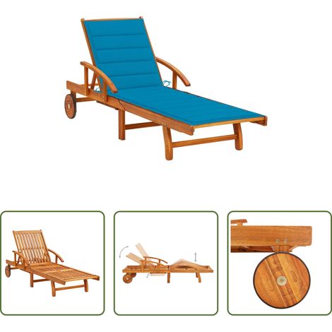 Chaise longue bois acacia - Chaise longue de jardin avec coussin Bois d'acacia solide (1/5)
