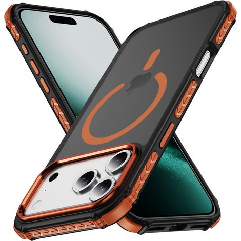 Coque de protection pour iPhone 18 Pro / 17 Pro, finition mate, compatible MagSafe, cadre orange. (1/5)