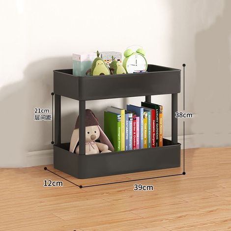 QAZQA Rangement Bureau, Mobile à 2 Niveaux, Stockage, Étagère de Rangement Fine à 2 Niveaux, pour Cuisine Étroites, Tanière, sans roues(39x12x38cm, noir)