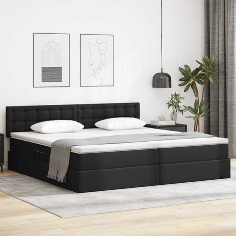 Bett mit Stauraum und LED Hellgrau 200 x 200 cm Kunstleder (1/5)