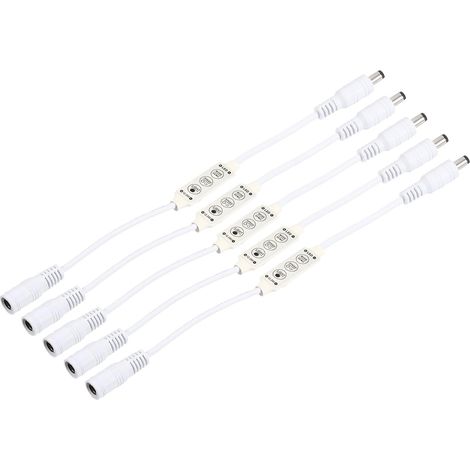 Blanc Paquet de 5 LED Bande Gradateur, 12V à 24V 3 Touches Mini Luminosité Réglable Contrôleur Lampe Commutateur avec DC Fiches