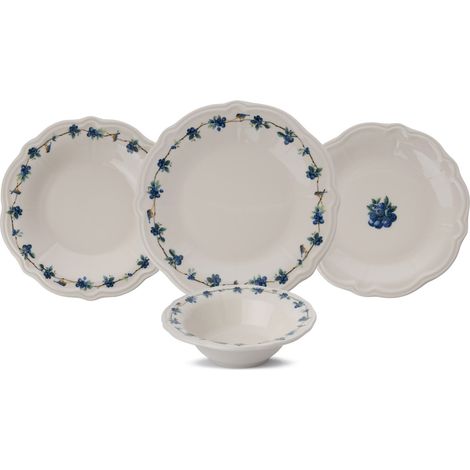 Juego de vajilla Set 100% Porcelana Blanco Azul Verde (1/5)