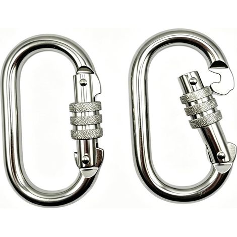 2 Pcs Mousqueton Verrouillage Charge Lourde 25kN (Max. 2550kg), Acier Galvanisé Forme O Mousqueton à Vis Double Verrouillage pour Hamac Escalade Rappel Camping Randonnée (Argent)