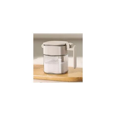 Contenitore per spezie – barattolo in vetro per spezie con cucchiaio e coperchio ermetico, scomparto singolo, per piano cucina, per conservare sale o zucchero, con guarnizione di tenuta - Crezuo