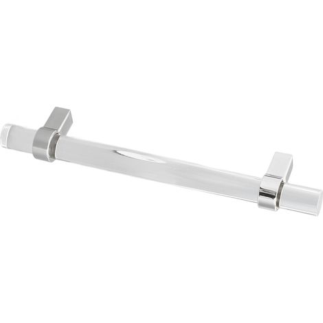 Moderner Griff aus Kristallacryl für Schubladen und Schränke, 128 mm Lochabstand, silberfarbene Ausführung. (1/5)
