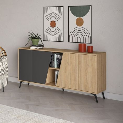 Aparador con puertas en roble y antracita 180 cm - Fiona (1/5)