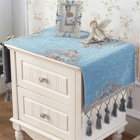 Funda de tela sencilla para mesita de noche, toalla, cojín, tela moderna universal para dormitorio, armario, mantel, cojín (4090 cm, azul claro)