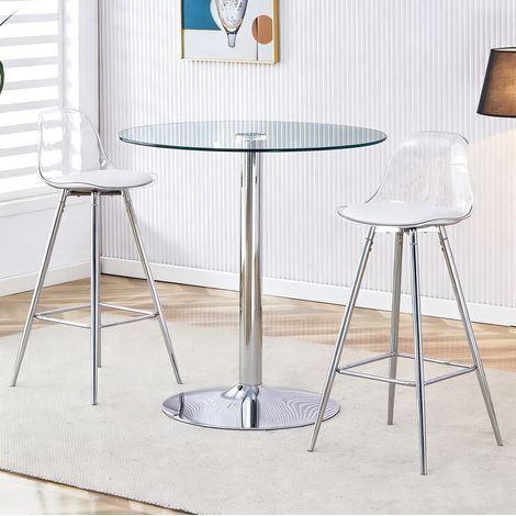 Rundes Bartisch-Set 89 cm aus Glas und silberfarbenem Metall, 2 Plätze – MEUBLIV (1/5)