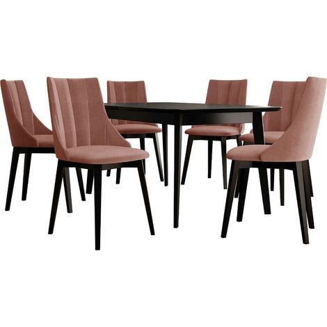 Conjunto de mesas y sillas para comedor Racine 139, Negro + Magic Velvet 2258, 76x80x140cm, Diámetro: 0, Número de asientos: 6, Estilo: Contemporary (1/5)