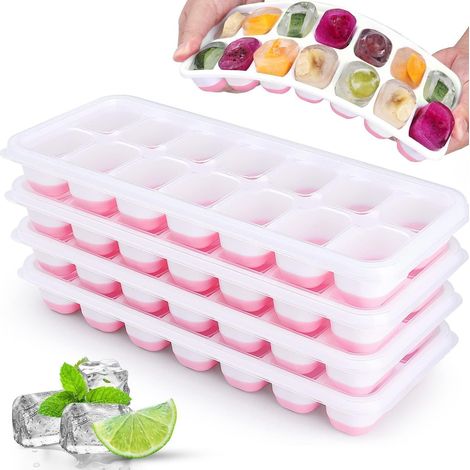 Eiswürfelform 4er Set mit Deckel, Silikon Eiswürfelbehälter BPA Frei, Stapelbar & Luftdicht (1/5)