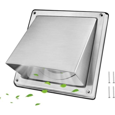 Grille de ventilation carrée 100mm en acier inoxydable – Clapet anti-retour – Installation murale intérieure/extérieure – Résistante à la corrosion