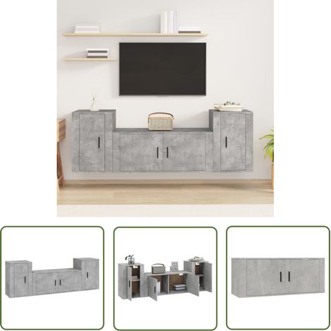 The Living Store Ensemble de meubles TV 3 pcs Gris béton Bois d'ingénierie - Meuble Tv Gris - Meuble Tv Mural - Ensemble Meuble Tv - Rangement Tv - Meuble Media (1/5)