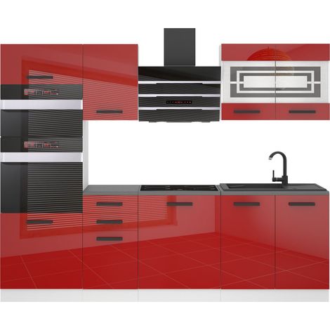 Belini Cuisine Equipee Complete Tracy Muebles de Cuisine Complets - 240 cm. Cuisine Complete avec Plan de Travail, Rouge très Brillant (1/4)