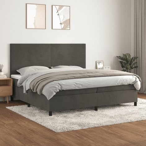 Cama box spring con colchón terciopelo gris oscuro 200x200 cm vidaXL (1/5)