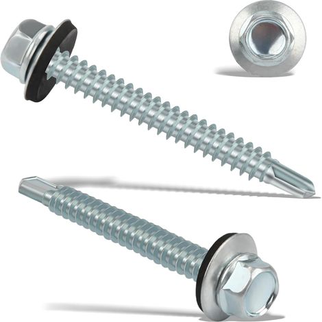 80 Pièces Vis Autoforeuse Metal 6,3x50 mm Inox Bac Acier Hexagonale Autoperceuse pour Metal Vis Etanche Avec Joint Tole Toiture Autoforante Auto Foreuse pour Plus Fixation (Argenté) (1/5)