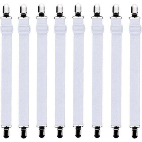 8Pcs (60cm à 200cm) Tendeur Drap Housse Lit Drap Réglable,Tendeurs de Maintien,Convient à Tous Lits et Matelas,Blanc