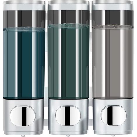 Zweiteiliger Shampoo-/Seifenspender - nachfüllbar - großes Fassungsvermögen - 350 ml - Wandmontage - für Flüssigkeiten/Gele - manueller Pumpspender für Bad/Küche - ABS-Kunststoff (schwarz)