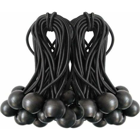 Lot de 50 Cordes Élastiques en Forme de Balles à Lacets avec Boule - Pour Auvents, Bâches, Pavillons, Tentes, Sacs de Couchage - Couleur Noire (1/4)