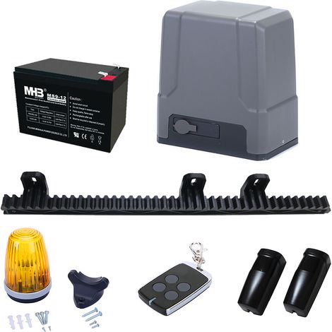 Vhbw – Kit de motorisation pour portail coulissant 500 kg – Batterie de secours – Détection par cellules infrarouges – Longueur crémaillère 4 m - MC500 (1/5)