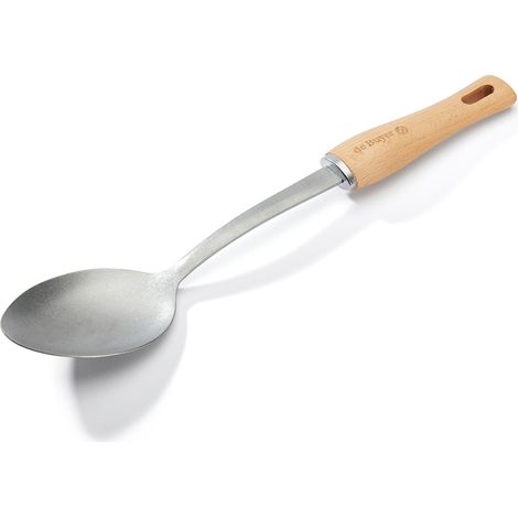 Cuillère de service pleine en inox manche bois ciré (1/2)