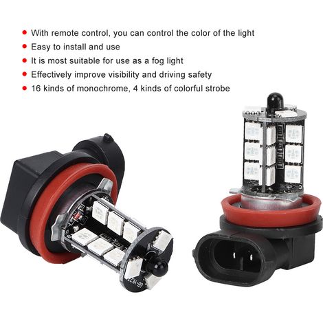Phares antibrouillard LED 7 couleurs H8 27SMD RGB avec télécommande et feux stroboscopiques 12-24V (livré avec batterie) (1/5)