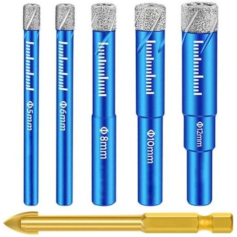 AGE 6 Pièces Foret Diamant Carrelage, 5,6,8,10,12 mm, Metal pour Carrelage de 6mm, Meche Carrelage pour Céramique Verre Granit Marbre Quartz (1/4)