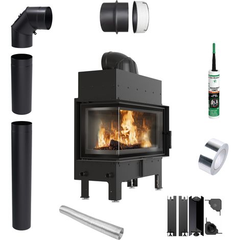 Kamineinsatz KRATKI FLOKI L Lewy 12 kW fi200 Schwarz TERMOTEC Rohrset (1/5)