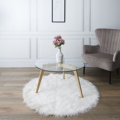 Table Basse - HOME DECO FACTORY - Ronde - En Verre et Bois - Marron et Transparent (1/7)