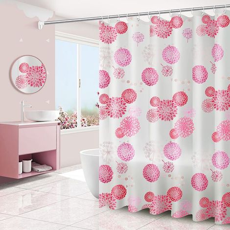1 rideau de douche, motif fleurs roses, 180 x 200 cm, en PEVA sans plastifiants, avec oeillets métalliques antirouille (1/5)