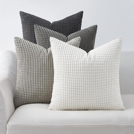 Housse de Coussin 45x45 Coussin Chaise Longue Gris Foncé Dégradé Côtelé Housses Coussin Canape Motifs à Carreaux Salon Chambre Lit