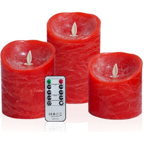 Rouge Bougies à LED Flamme vacillante Bougie en cire véritable à pile électrique avec flamme mobile réaliste avec 2 télécommandes et une minuterie Cadeau de décoration (1/2)