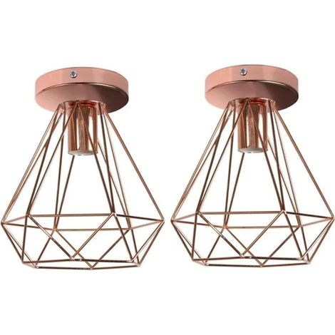 U DO LOT DE 2 Plafonnier Industriel Cage en Métal Or Rose (1/4)