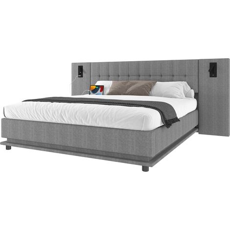 Łóżko tapicerowane 180x200cm szare z LED USB