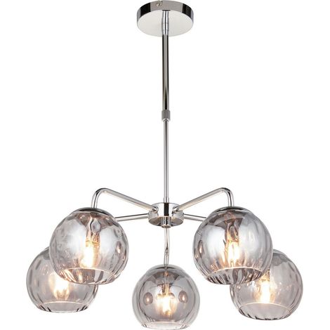Endon Dimple Lampada da soffitto a sospensione in vetro multi braccio, piastra cromata, vetro a specchio fumé (1/5)