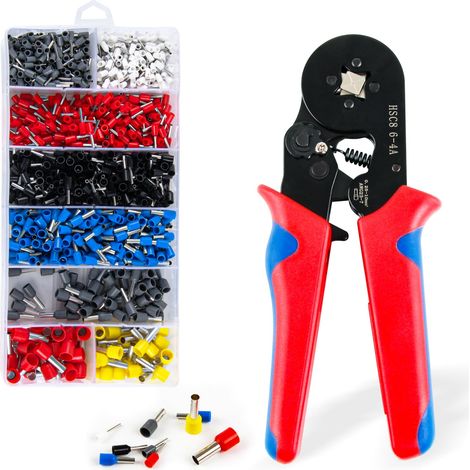 0.25-10mm² Pince à Sertir Kit,AWG23-7 Pince a Sertir Outils de Sertissage avec 1200 Cosses Electriques a Sertir (1/5)
