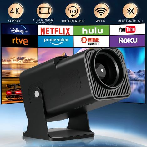 Vidéoprojecteur 1080P FHD, Mini Projecteur Video avec WiFi 6 Bluetooth 5.2, Portable Projecteur 4k Dual Contrôle avec Supporté 270° Rotation Android TV/USB/PC,avec HDMI et Souris,Noir (1/5)