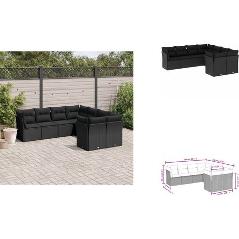 8-tlg. Garten-Sofagarnitur mit Kissen Schwarz Poly Rattan - Gartensofas - Outdoor Möbel - Gartenmöbelset - Lounge Set - Rattan Sofa (1/3)