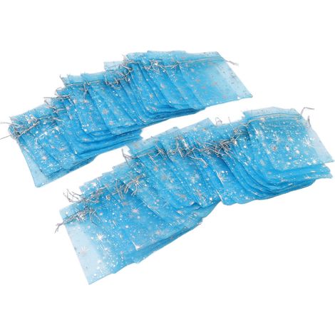 Lot de 50 sacs en maille transparente à cordon, motif étoiles raffiné, parfaits pour les mariages et les églises.