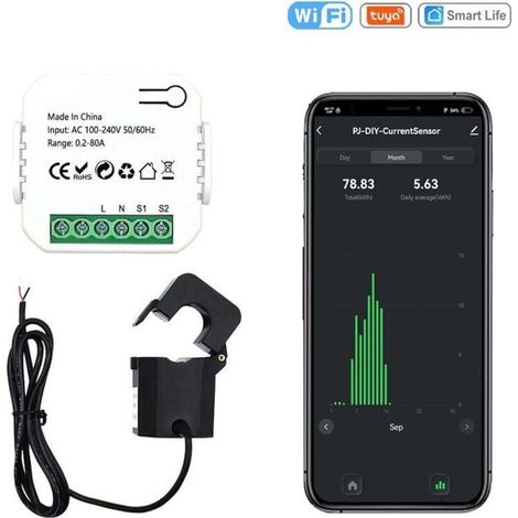 Commutateur d'énergie intelligent 80A – Compteur Wi-Fi Tuya – Mesure tension 100-240V CA – Plage courant 0,2-80A – Application de suivi KWh - LIFE 80 A (1/4)