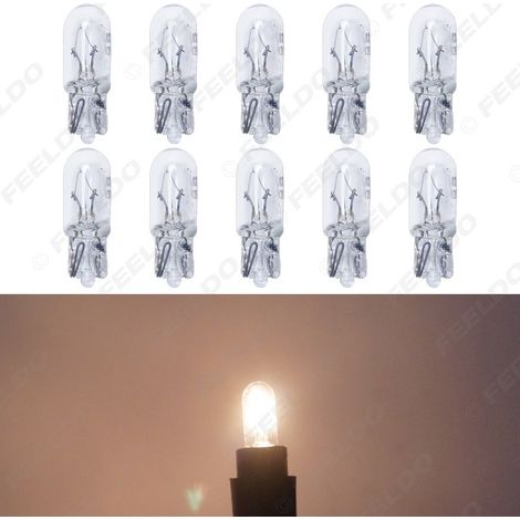 Vente directe d'ampoules halogènes 12V 3W T6.5 à broches plates pour feux de stationnement, éclairages de tableau de bord, feux de position latéraux et ampoules à lumière blanche chaude.