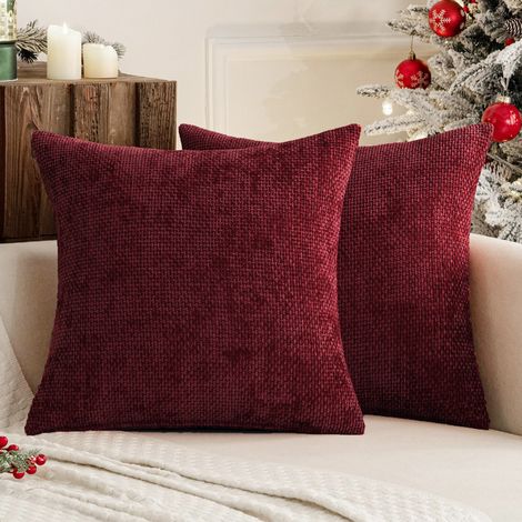 Weinroter Sofakissenbezug 45 x 45 cm, 2er-Set, dicker Chenille-Nadelstrick, ideal für Schlafzimmer oder Wohnzimmer (1/5)