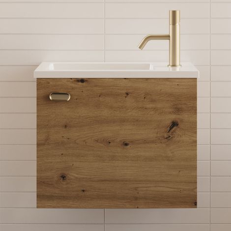 Meuble lave-mains 50 x 33 cm sans miroir - roble nudos (chêne clair) - POLA