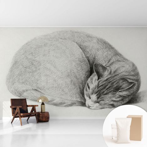 Papier peint intissé décoratif avec motifs pour salon et chambre a motif - Colle incluse gratuite Chat recroquevillé 416x254 cm (1/5)